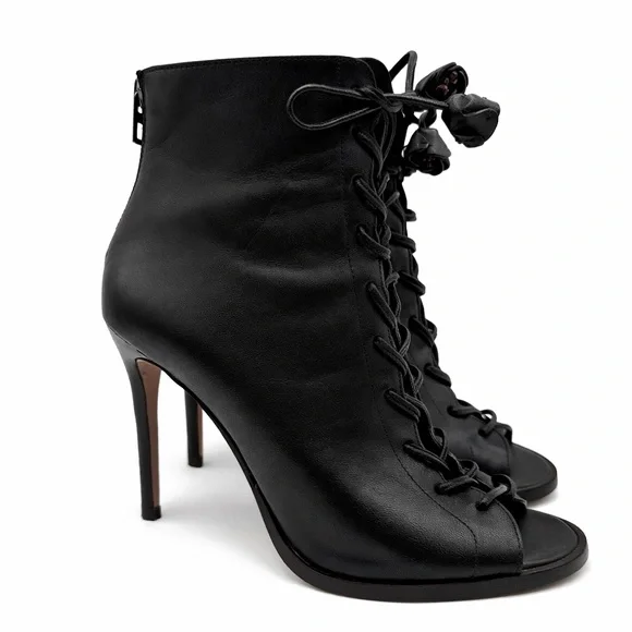 Coach Lena Black Lace-Up Peep-Toe Ankle Booties With Stiletto Heel Size 6B - Picture 5 of 16